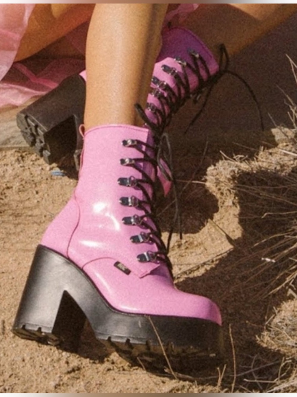 ROC Pink Platform Lace-Up Boots for Women